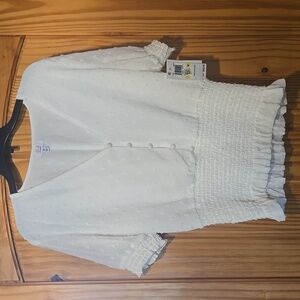 Q+A White Blouse with Textured Hem